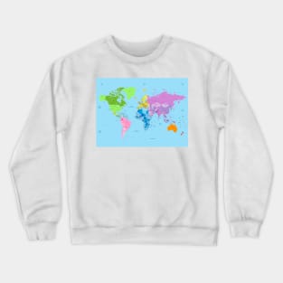 Bright World map listing capital cities Crewneck Sweatshirt